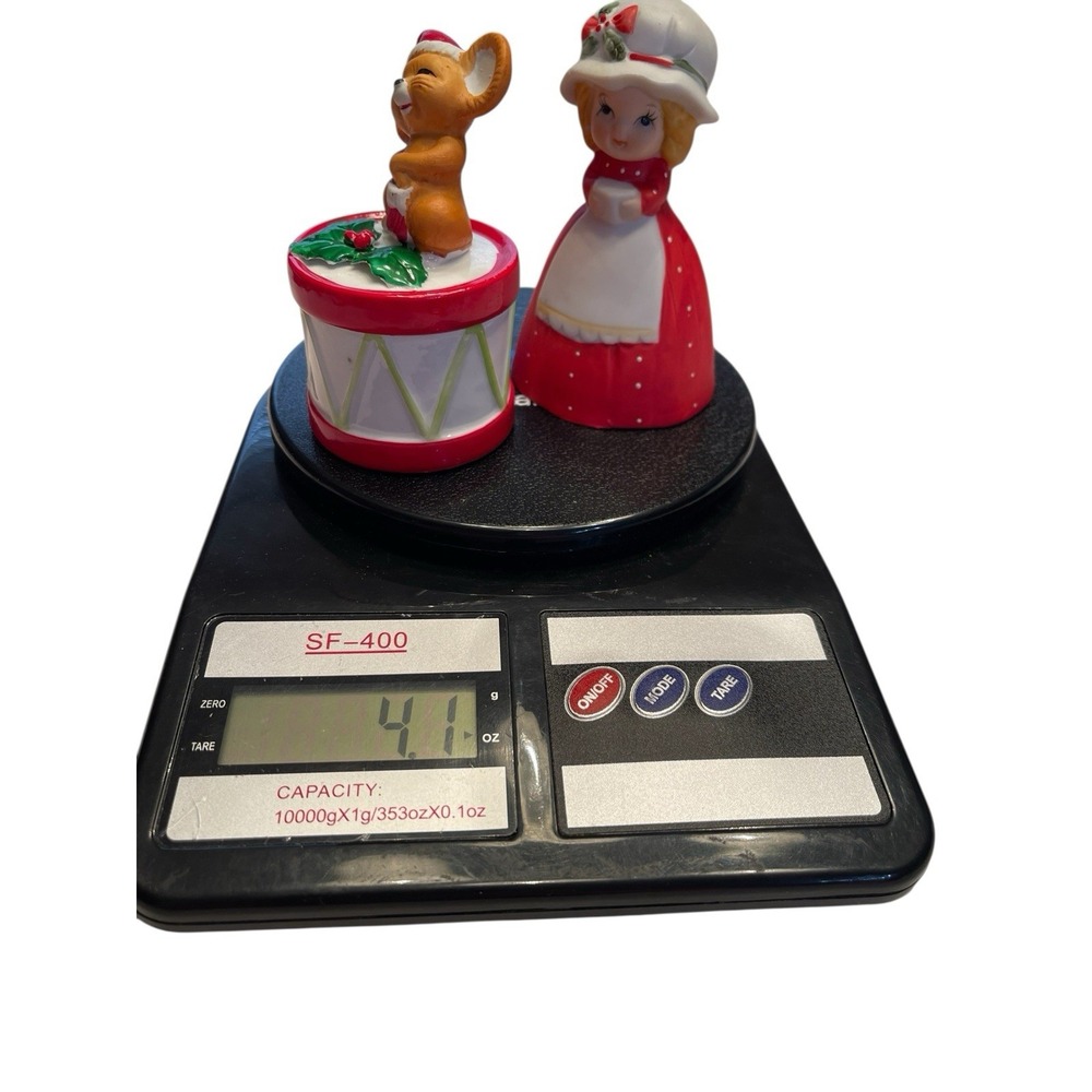 Vintage Mouse Trinket Box Girl Bell Figurines 80s Christmas Decor Collectible - Picture 7 of 7